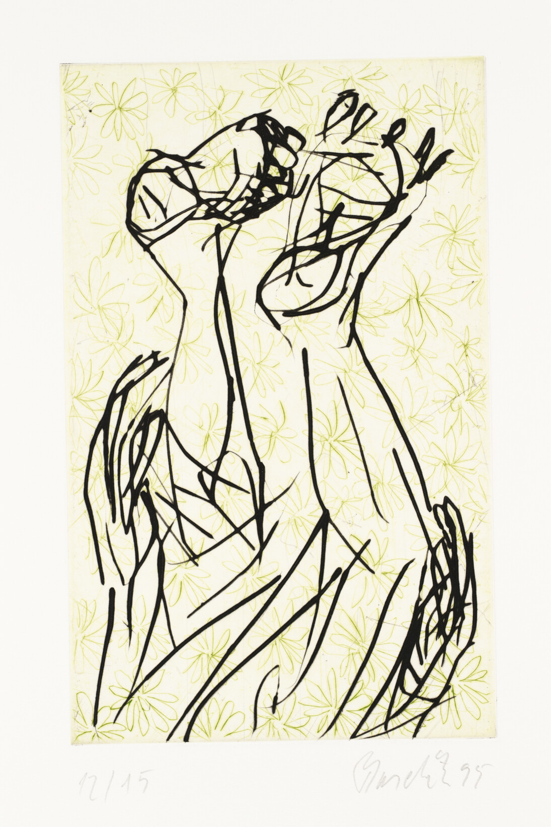 Georg Baselitz, From Gothic Maidens Suite, 1995, Drypoint on paper © Georg Baselitz 2014