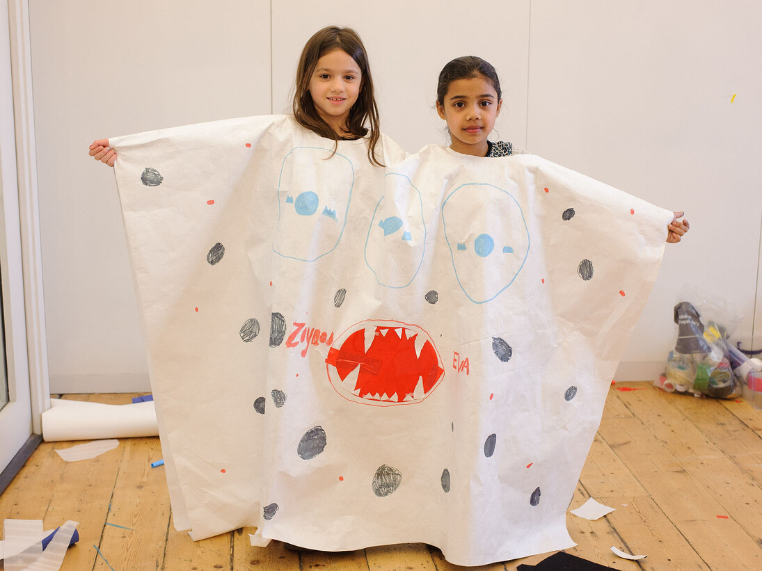 Children’s Commission: Rivane Neuenschwander
‘Two headed monster’ cape, Designed during children’s ‘fears’ workshop with Rivane Neuenschwander and Laura X Carle, Photo by Richard Eaton