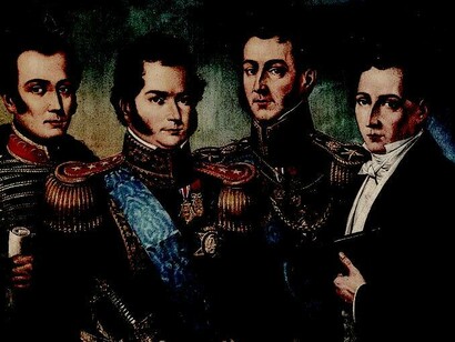 Los fundadores de la República de Chile: José Miguel Carrera, Bernardo O'Higgins, José de San Martín, Diego Portales