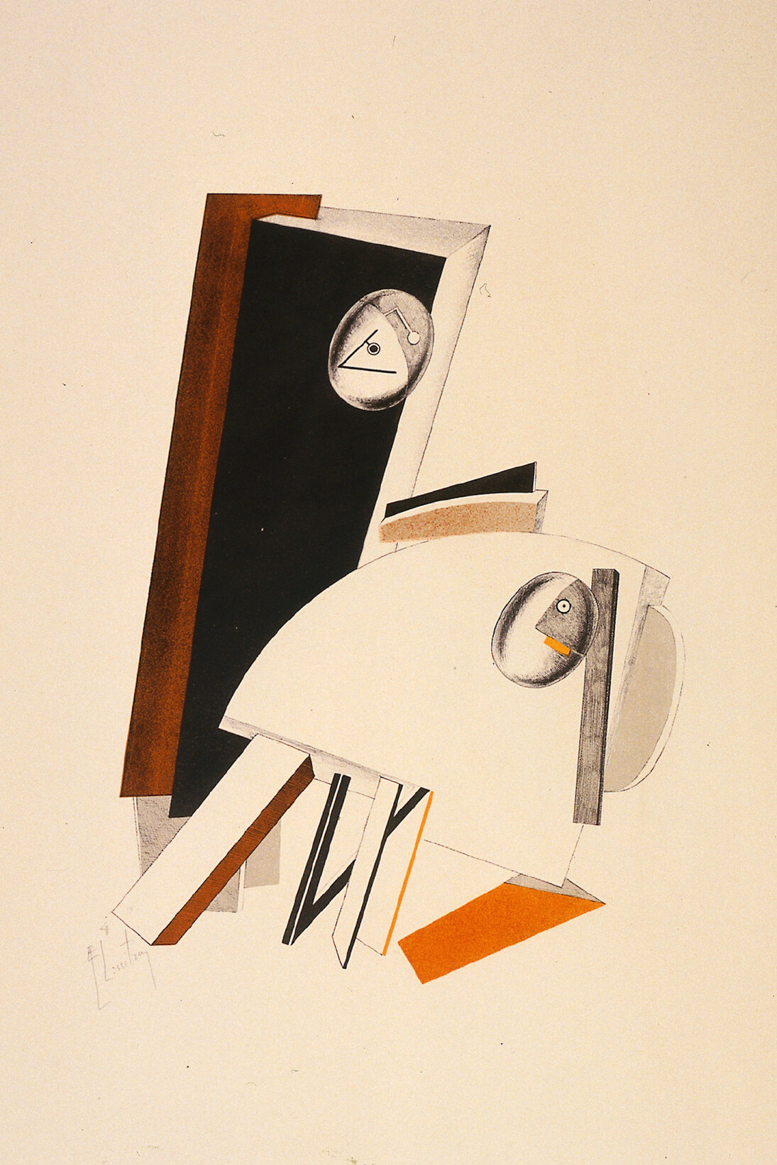 El Lissitzky, Anxious Ones from The Three-Dimensional Design of the Electro-Mechanical Show 'Victory over the Sun', 1923, lithograph on paper. Van Abbemuseum, Eindhoven.
