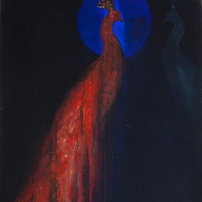 Walid El Masri, Peacock (detail), mixed media on canvas, 130x97cm, 2019. Courtesy of the artist and Artbooth Gallery, Abu Dhabi