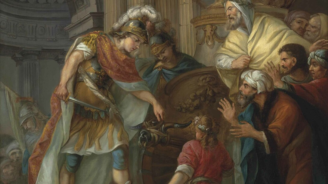 «Alejandro cortando el nudo gordiano» según un pintor francés anónimo del siglo XVIII