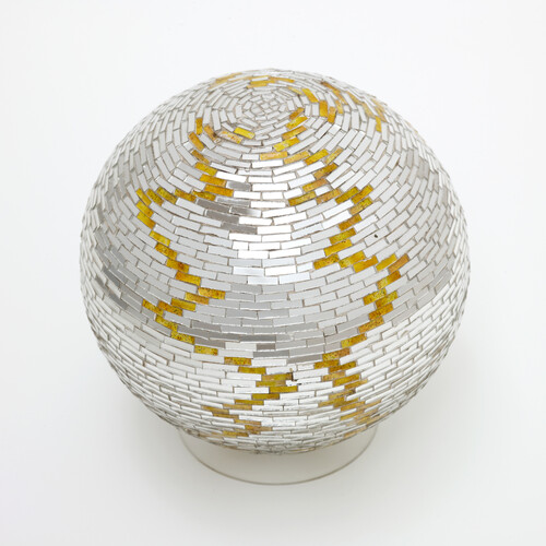 Monir Shahroudy Farmanfarmaian, Mirror Ball, 1973, Mirror on plaster ball, 19 x 19 x 19 cm, Collection of Nima Isham, Montana © Monir Shahroudy Farmanfarmaian. Photo: Filipe Braga © Fundação de Serralves–Museu de Arte Contemporânea, Porto, Portugal