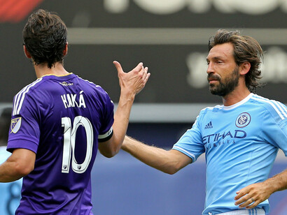Former team mates Pirlo and Kakà
