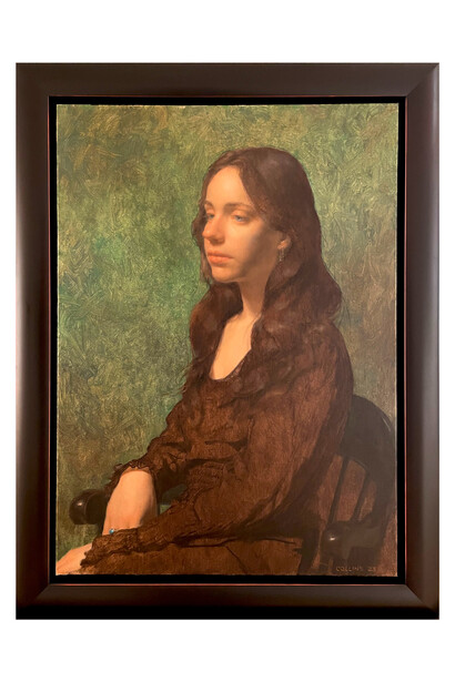 Jacob Collins, Lara, 2023, oil on canvas, 27 7/8 x 16 inches. Courtesy the artist and Adelson Galleries