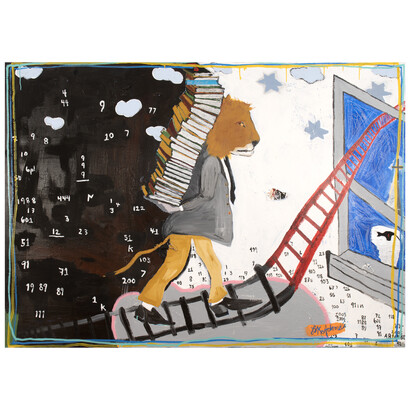 BK Adams, Books of Daniel, acrylic on canvas, 2022, 152x213 cm. Courtesy the artist and Claire Oliver Gallery
