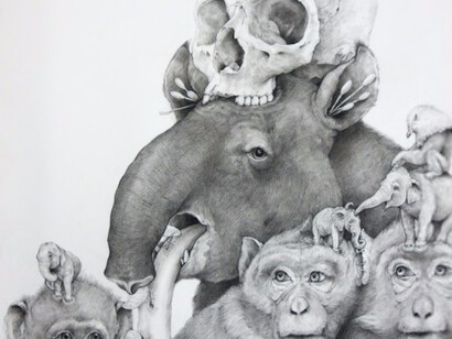 Adonna Khare, Tapir, Monkeys with Skull, 2016. Courtesy of Hollis Taggart Galleries