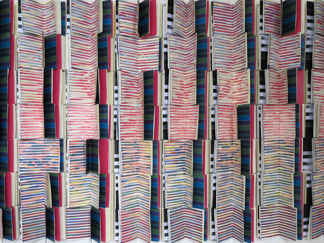 Lina Ben Rejeb, Les mains obsolètes, 2015, Techniques mixtes sur papier, 87,5 x 140,8 cm