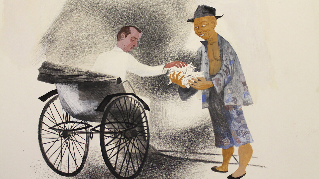 Bernard Perlin, “Rickshaw Driver, Shanghai”, 13 3/4” by 16 1/2”, tempera on board, 1945. Copyright: The Estate Of Bernard Perlin, Courtesy: Anna Zorina Gallery, New York City