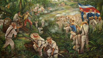 Recreación de la primera batalla de La Trinidad, por Manuel Carranza Vargas (†). Cortesía de Esteban Carranza Kopper