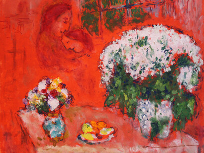 Marc Chagall, Les Fiancés sur Fond Rouge