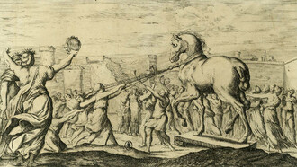 Un'incisione del 1663 di Giuseppe Maria Mitelli, tratta dal fregio delle Storie di Enea di Palazzo Fava a Bologna, affrescato dai Carracci