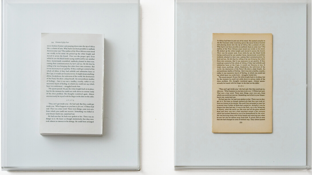 Jacopo Mazzonelli, 1984 (Edizioni di libri Penguin, teche di plexiglass), Courtesy Federico Bianchi Gallery