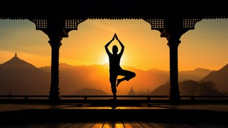 A person’s silhouette performing yoga at dawn, illustrating yoga’s timeless relevance in global dialogue