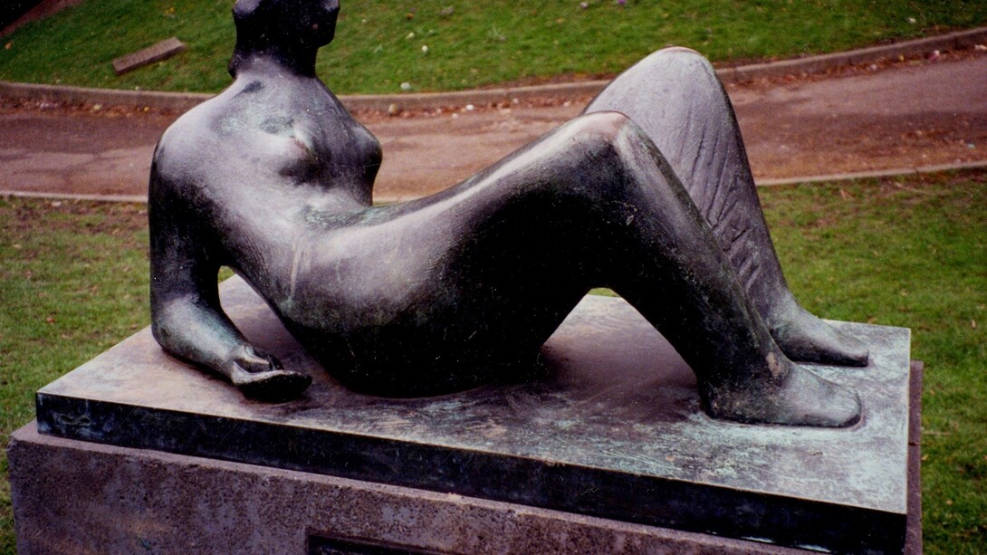 Draped Reclining Figure, 1979, originally sited outside the civic centre in Castleford. Image courtesy Wakefield Permanent Art Collection archive 