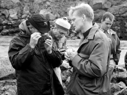 Two astronauts, during a break in his training