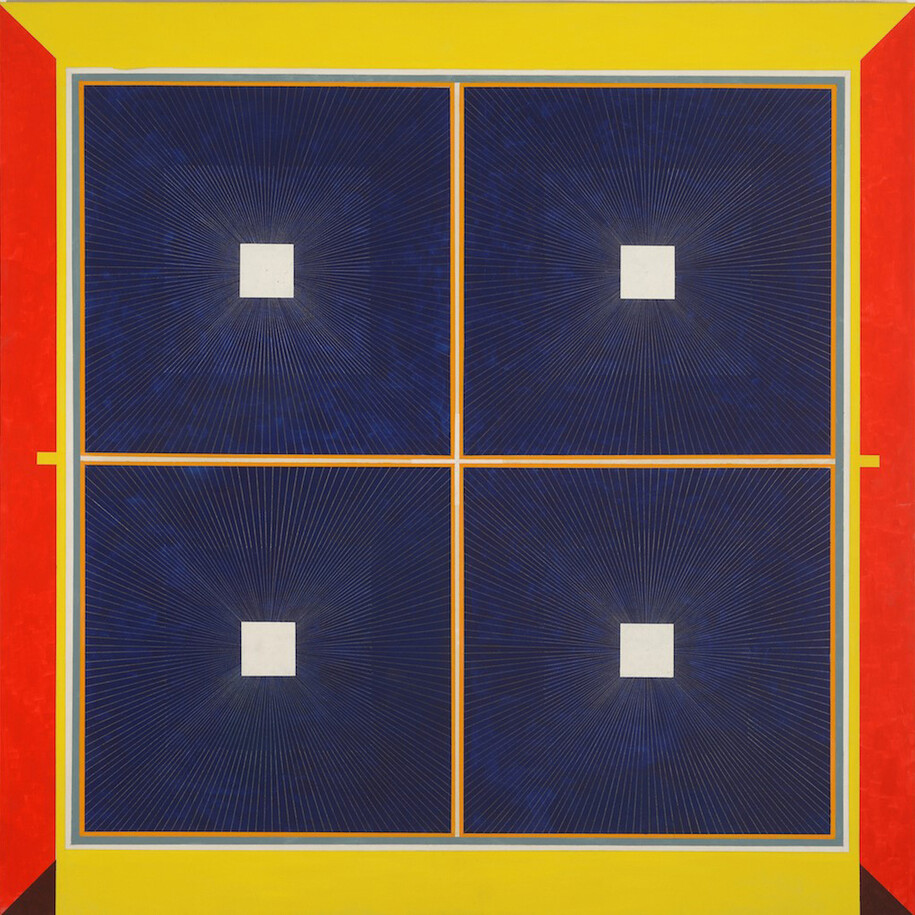 Mary Judge, Ariadne's Blues, 2014, flashe, graphite, white charcoal pencil on linen mounted on board, 48 x 48 inches
