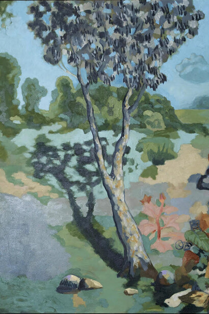 Nils Benson, December (close-up), 2022, oil on canvas, 47x69 inches. Courtesy of The Lodge, LA