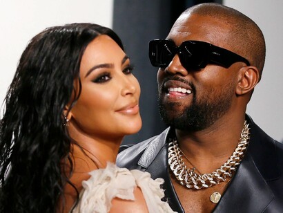 A fun shot of Kim Kardashian and Kanye West at the Vanity Fair Oscar Party in Beverly Hills, USA