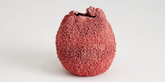 Michal Fargo, Red 3, 2016, ceramic, 4” H. Courtesy of the artist and Hostler Burrows 
