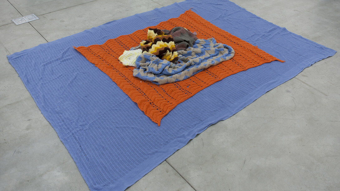 Mike Kelley, Sculpted by a Mouse, 1991 / 98, blanket, afghans, 91.25 x 65 inches, 231.8 x 165.1 cm, unique, (Inv #1666). Copyright Estate of Mike Kelley/Mike Kelley Foundation for the Arts, Courtesy Skarstedt, New York