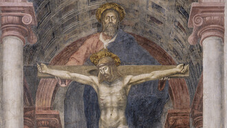La Trinità di Masaccio del 1425-26 in S. Maria Novella a Firenze. L'opera illustra con originalità e precisione teologica la realtà della vita trinitaria, nella quale le tre Persone, pur distinte, sono sempre perfettamente unite e compresenti