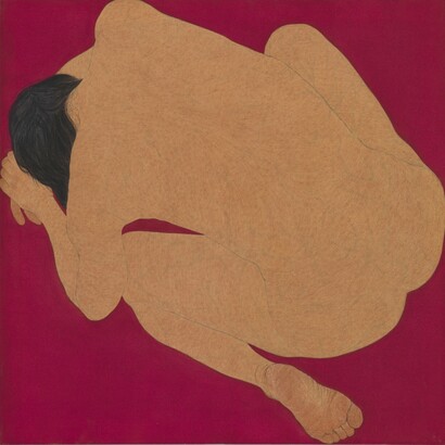 Seung Ah Paik, Anxious, Pigment, rabbit skin size and charcoal on canvas, 110 x 110 x 2.8 cm, 2009