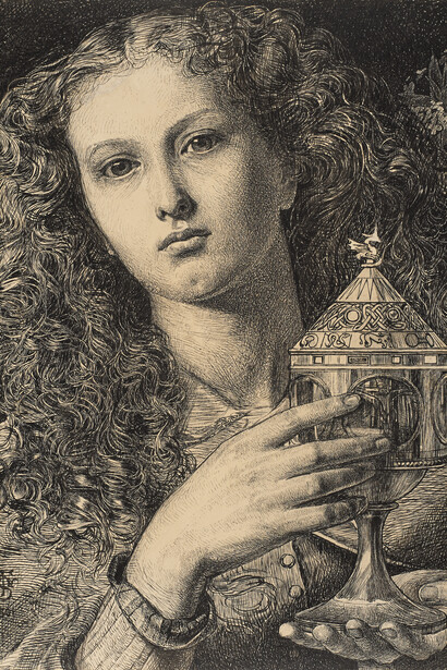 Frederick Sandys, King Pelles’ Daughter Bearing the Vessel of the Sangreal, 1861