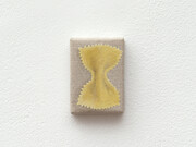 Helene Appel, Farfalle, 2017, Oil on linen, 2 1/2 x 1 3/4 in. (6.4 x 4.6 cm). © Helene Appel 2017. Courtesy The Approach, London. Photo: FXP photography.
