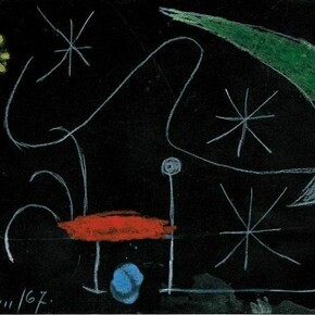 Joan Miró, Senza titolo, 1967 Guazzo e pastello a cera su cartone, 15x24,8 cm Fundació Pilar i Joan Miró, Mallorca © Successió Miró by SIAE 2012 Foto: © Joan Ramón Bonet & David Bonet / Cortesía Archivo Fundació Pilar i Joan Miró a Mallorca