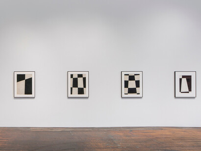 Myron Stout, Charcoal drawings, exhibition view. Courtesy of Peter Freeman, Inc