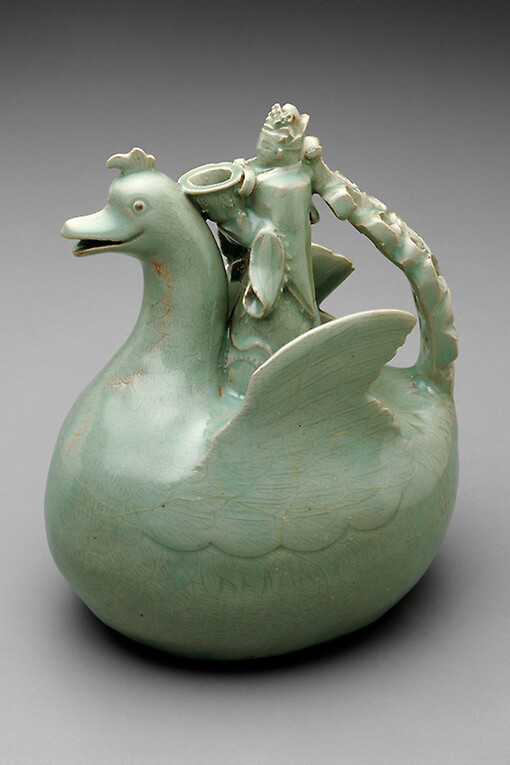 Korea, Bird Shaped Ewer with Crowned Rider Holding a Bowl, Goryeo dynasty (918–1392), 12th century