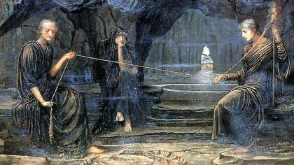 As moiras, com o fio da vida Alegoria,por Strudwick, 1885
