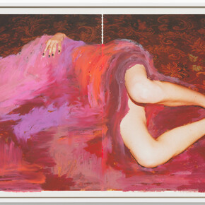 Amie Dicke,
Carpet, 2023.
Lipstick on archival print,
mounted on aluminum, framed,
15.75” x 18.6”. Courtesy of the artist and Anat Ebgi, Los Angeles / New York