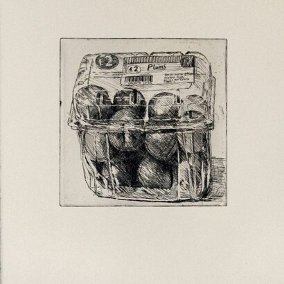 Gabriela Schutz, Your 5 a day- plums, 2013-2014, etching on paper, size of print plate itself 19 x 19 cm

