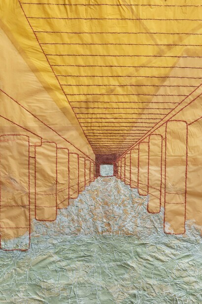 Nancy Cohen, The Sound of Rain (detail), 2023, paper pulp and handmade paper, 54 x 52 in. Courtesy of the artist and Kathryn Markel Fine Arts