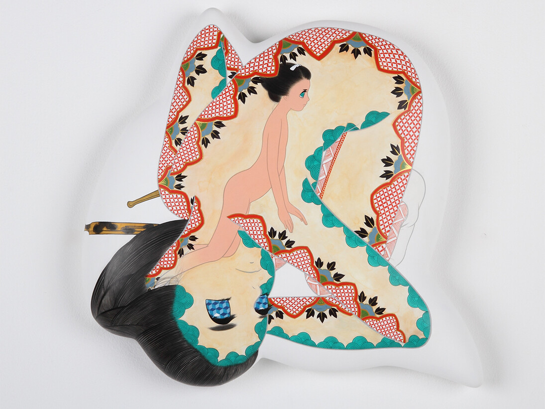 Ai Yamaguchi, netemo nedemo, 2013, Acrylic on cotton, blanket and panel, 12.5 x 13.5 x 2 inches / 32 x 34.5 x 5cm