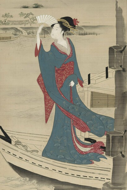 "Bella en un bote sobre el río Sumida", Chōbunsai Eishi, entre 1790 y 1829