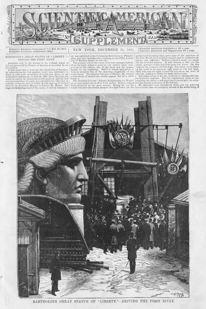 Construction of the Statue of Liberty on Scientific American Supplement newspaper 1881
