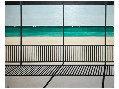 Emilio Sanchez, Vista de velas, 1979-80, oil on canvas, 31 1/2x39 1/2 inches, initialed lower left. Courtesy of Lincoln Glenn Gallery