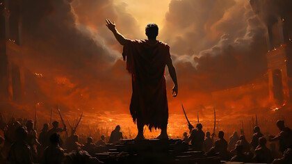 In the cinematic portrayal of mythological glory, a triumphant scene unfolds