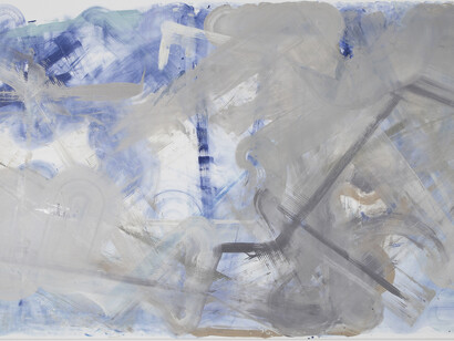 Reena Spaulings, Later Seascapes 2, 2014, Farrow & Ball “estate emulsions” on canvas, 254 x 500 cm / 100 x 197 inches, Courtesy of Campoli Presti, London / Paris 