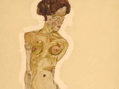 Woman outlined in white, painted by Egon Schiele in 1910