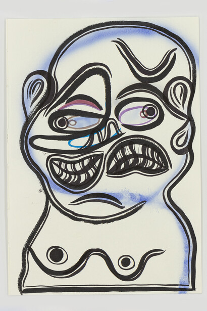 Devendra Banhard, Lockdown face, #1, 2020, ink and marker on paper, 5" X 7,25"