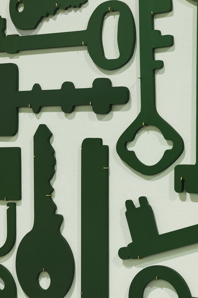 Rita McBride 
Access 2015 
plasma cut anodized aluminum in 24 parts 
overall: 59 x 75 x ½ in/150 x 190 x 1.27 cm 
photo: Stefan Jaeggi 
Image courtesy Alexander and Bonin, New York
, detail