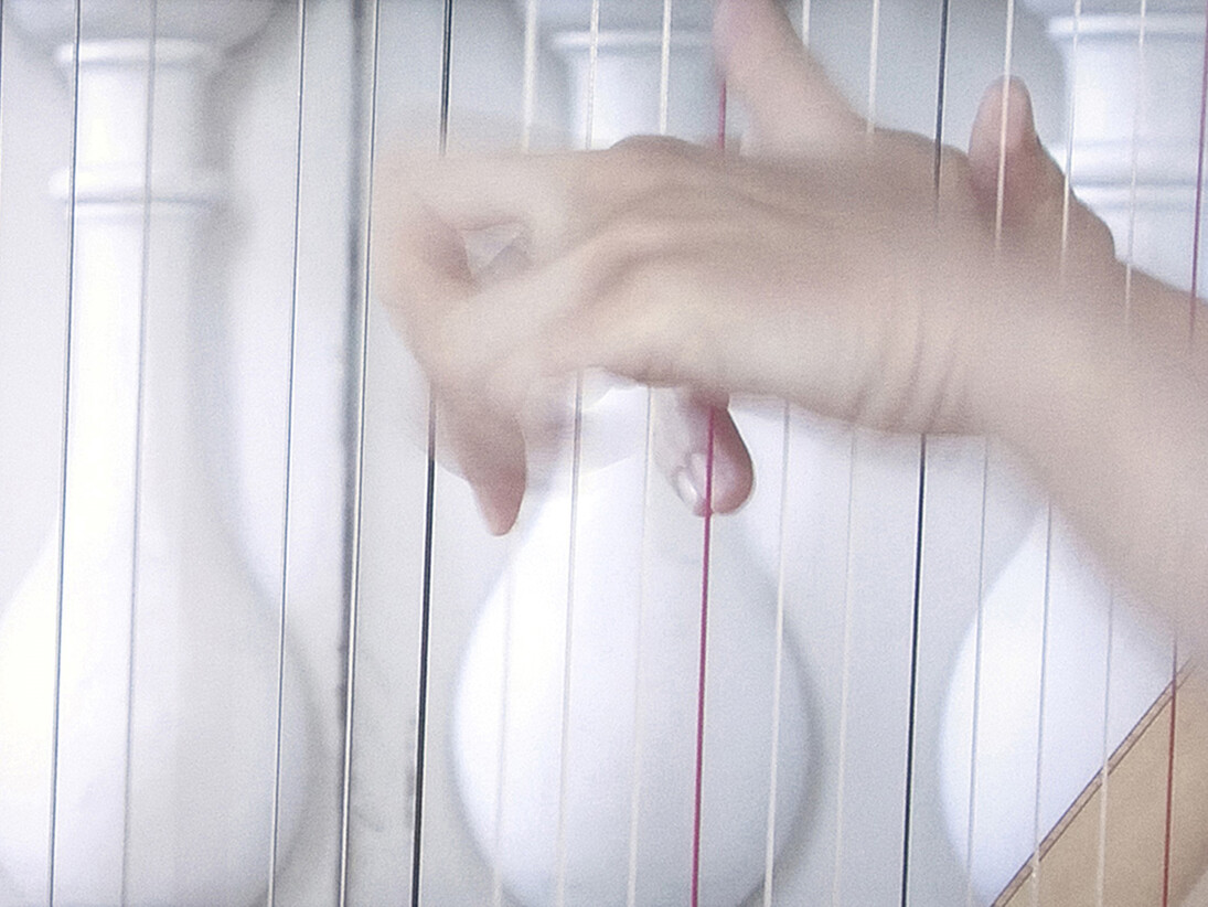 Andrea Jespersen, ‘Concealed Ovation (part two)’ [video still], Silent video 4.06 min, looped, Harpist Trine Opsahl, 2012 
