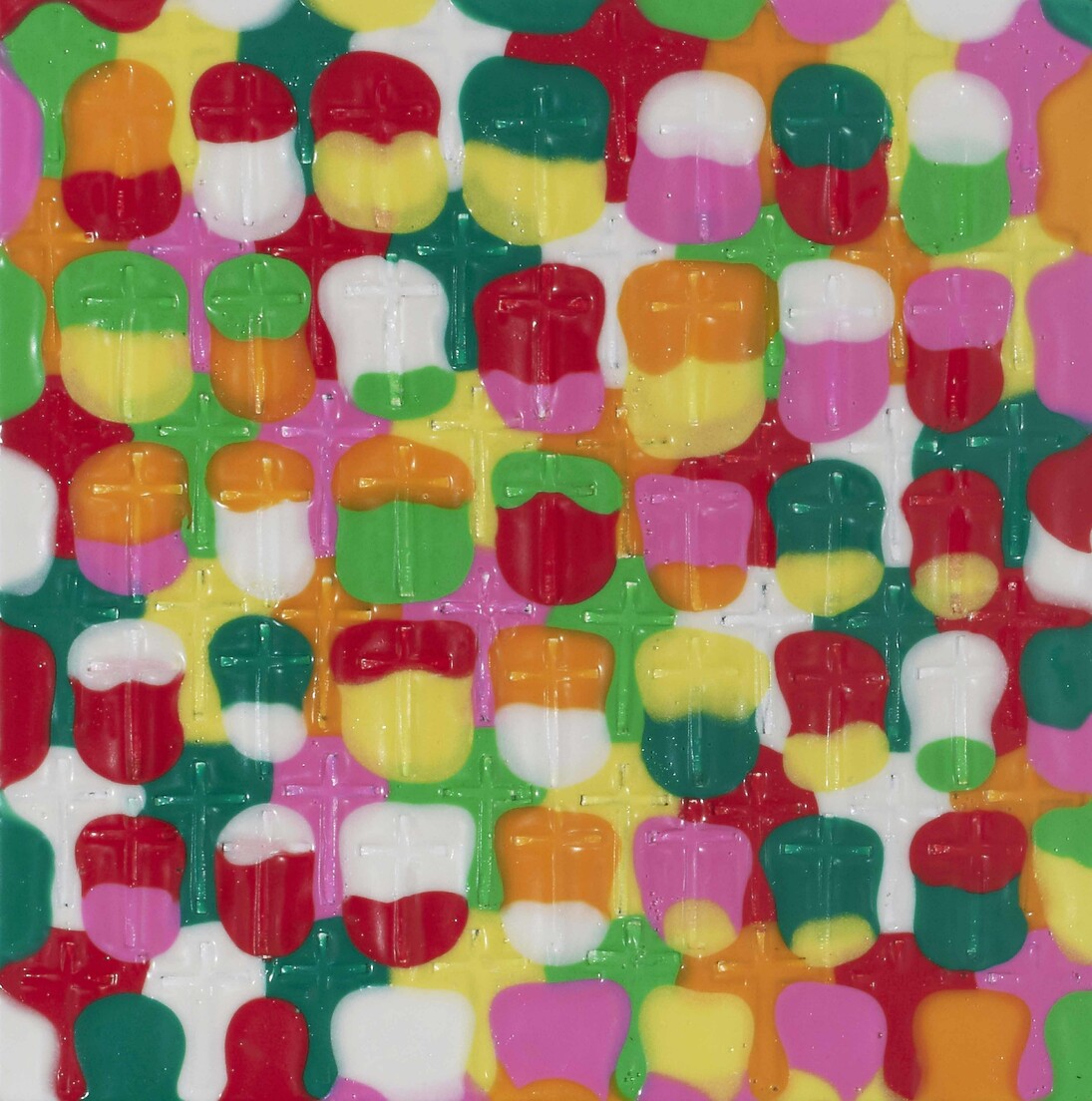 Shinya Sakurai, United colors, 2013, tecnica mista su tela, 30 x 30 cm 