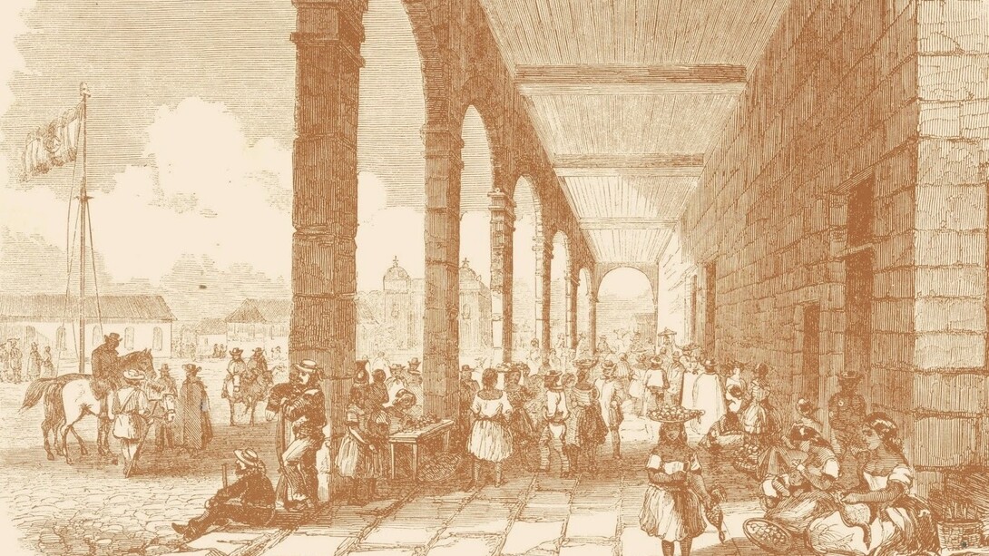 El Mercado en la Gran Praza, Granada, Nicaragua. Dibujo de 1856