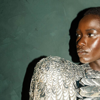Model Awar Odhiang in Schiaparelli haute couture autumn/winter (detail), 2024. Courtesy of V&A Museum of Childhood