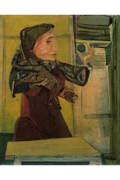 Robert Colquhoun (1914-1962), Woman with Leaping Cat, 1945, Oil on canvas, 76.2 x 61 cm, Collection: Tate: purchased 1954